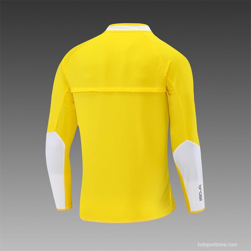 2002 Brazil Yellow Half Zipper Jacket+Long Pants