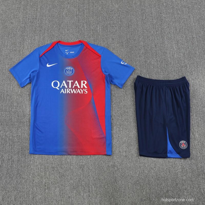 25/26 PSG Red/Blue Short Sleeve Jersey+Shorts