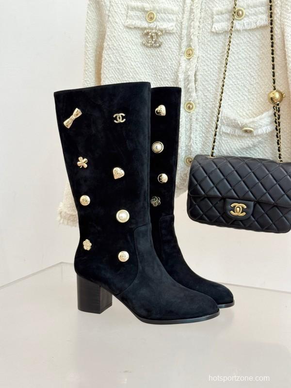 Chanel 2025/SS 25K Double C Metal Buckle High Heel Boots - KFY00530