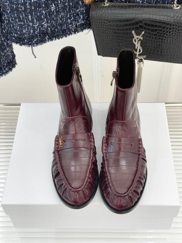 Saint Laurent YSL Letter Loaf Short Boots with Pleated Edge - KFY00430