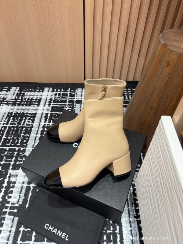 Chanel 2025/SS Quilted Patent Leather Block Heel Elastic Ankle Boots - LY00350
