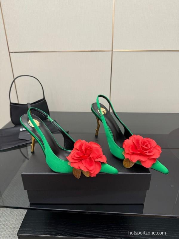 Saint Laurent 2025 Spring/Summer Rose Thorn High Heels with Sculptural Gold Heel - KFY00320