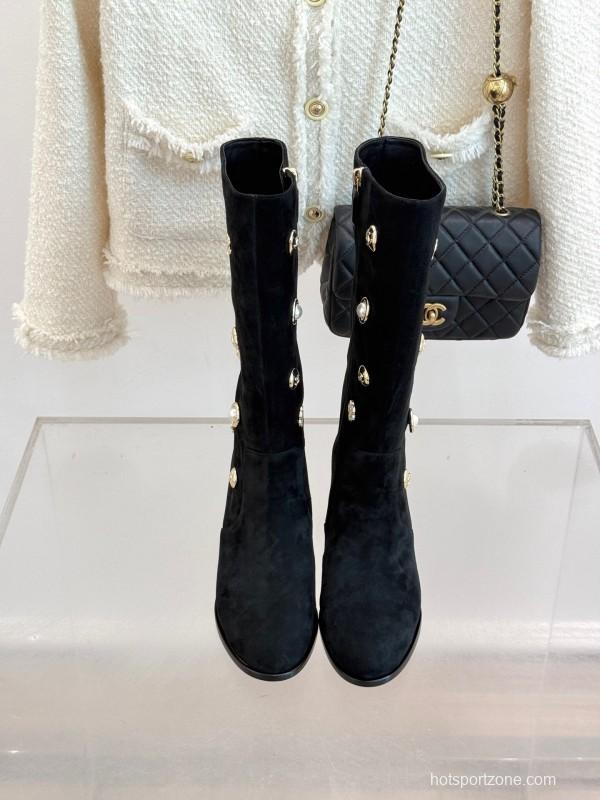 Chanel 2025/SS 25K Double C Metal Buckle High Heel Boots - KFY00530