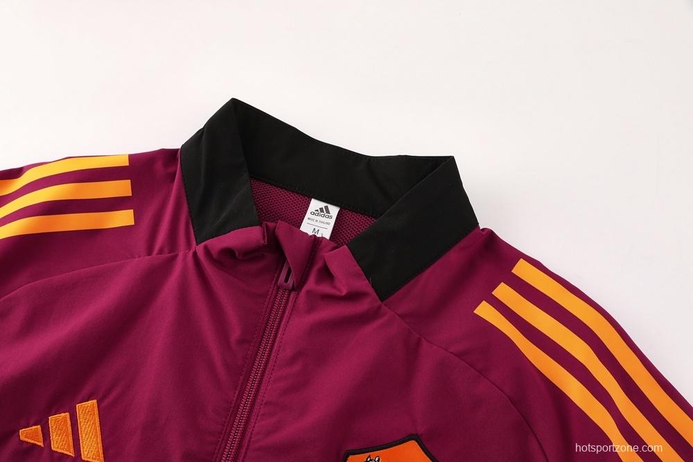 25/26 AS Roma Maroon S-3XL Half Zipper Jacket+Long Pants