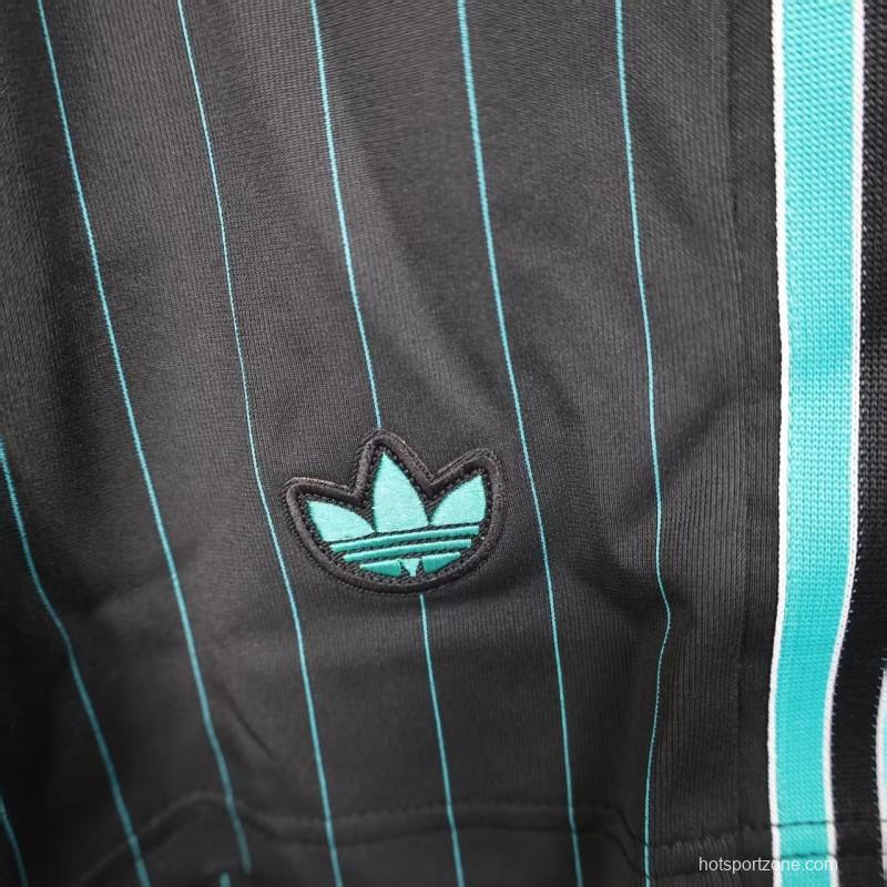 25/26 Liverpool Adidas Original Black with Teal Pinstripes Shorts