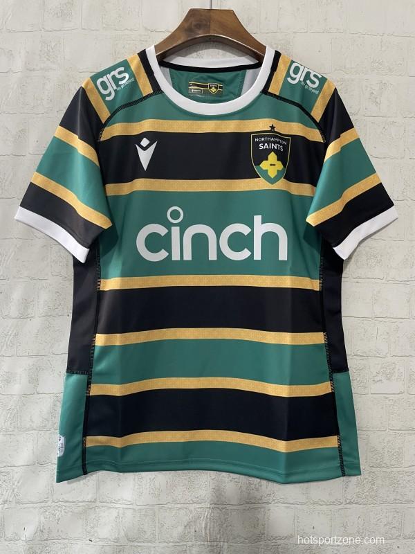 25/26 Northampton Saints Green with Gold and Black Hoops Home Jersey