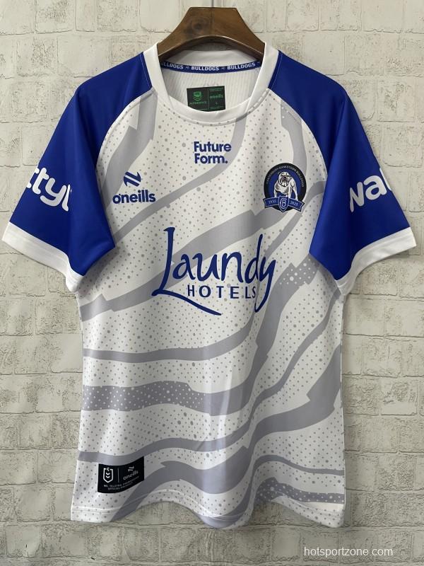 25/26 Canterbury Bankstown Bulldogs Grey with Blue Sleeves and Wave Pattern Jersey