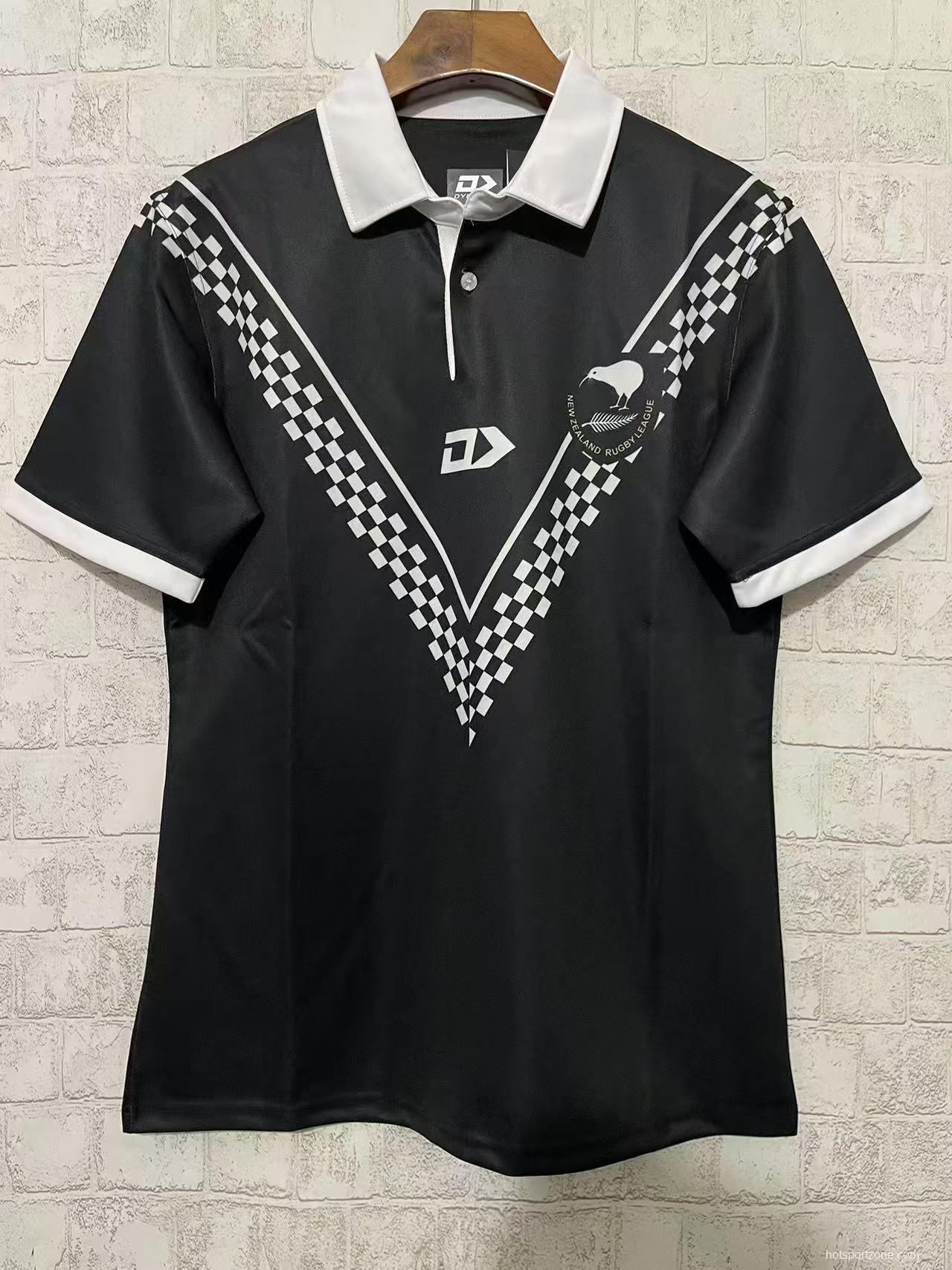 2024 New Zealand Kiwis Black with Checkerboard V Pattern Jersey