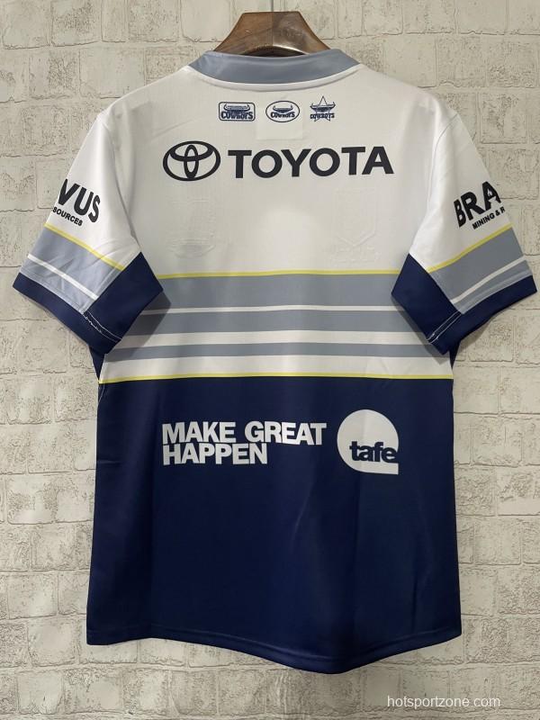 25/26 North Queensland Cowboys Navy with White and Grey Stripes Jersey