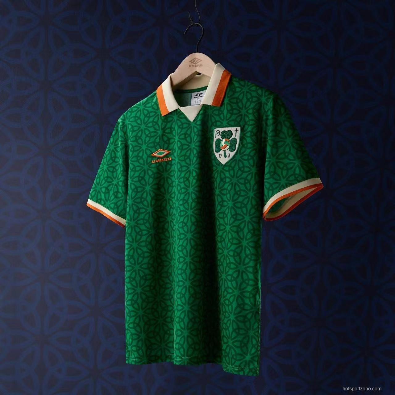 2025 Ireland Green with Celtic Knot Pattern and Orange Trim Jersey