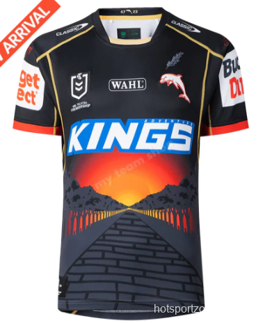 25/26 Redcliffe Dolphins Black with Sunset Pyramid Indigenous Jersey