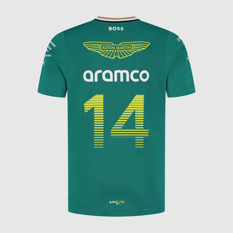 2025 F1 Aston Martin Aramco F1 Team Dark Green with Gold Trim Jersey #14  Aramco