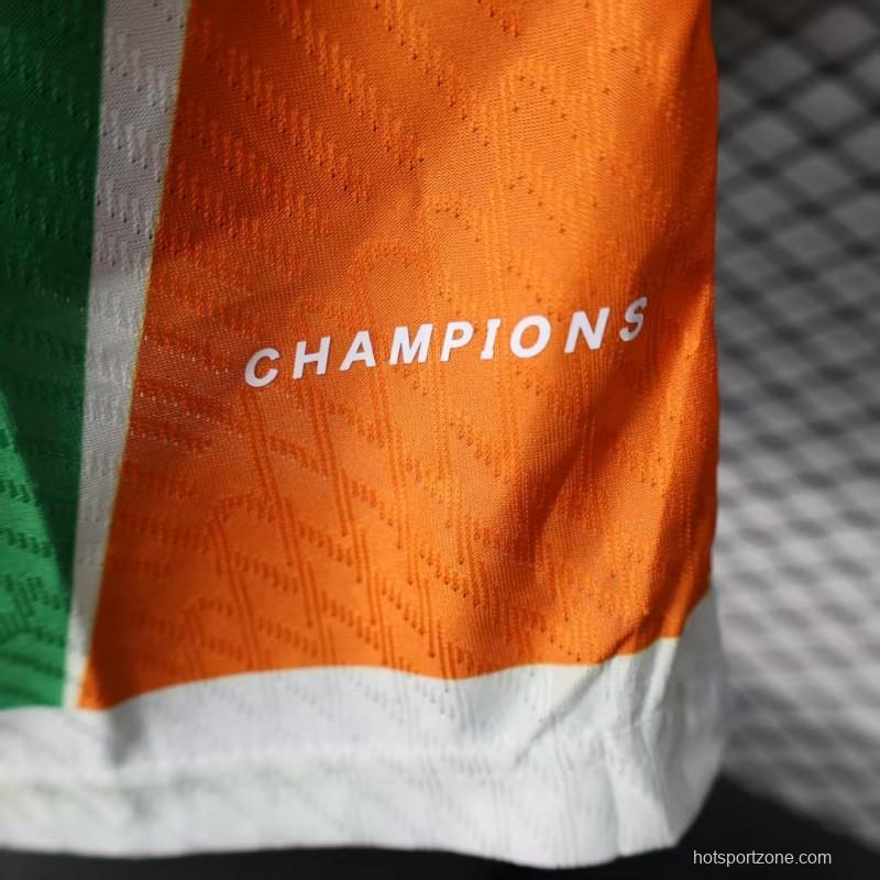Player Version 2025 Ivory Coast Green with Elephant Graphic and Orange Trim Jersey