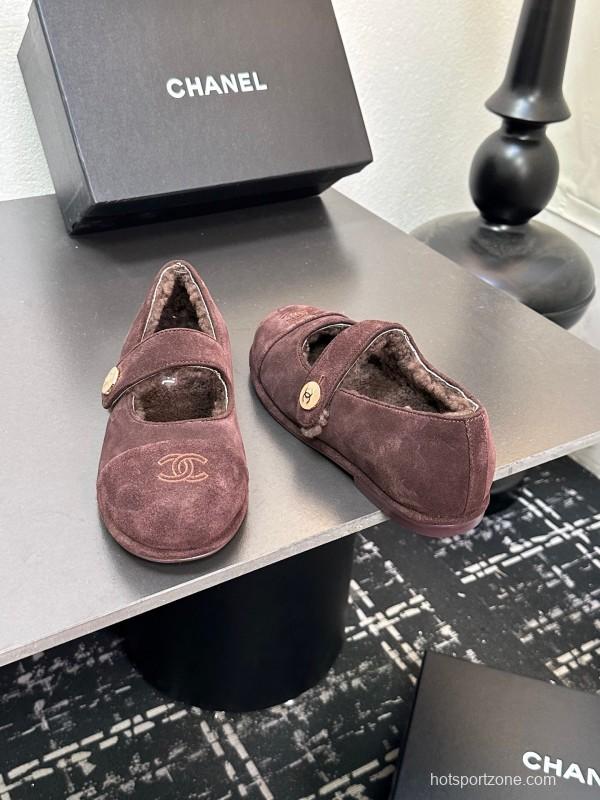 Chanel 2025 SS New French Mary Jane Flat Shoes with Fur - KFY00300