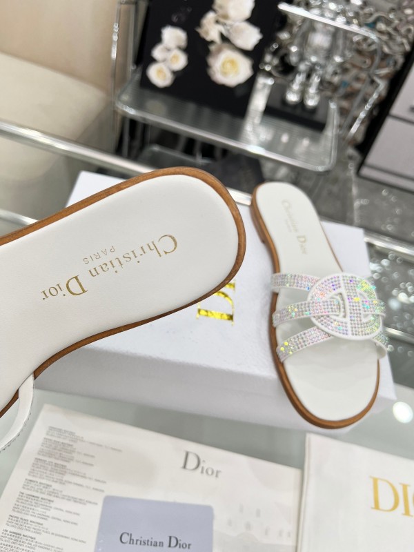 Dior D-Lane Sandals Hollow-out Flat Sandals with Gold Embellishment - LY00220/LY00260