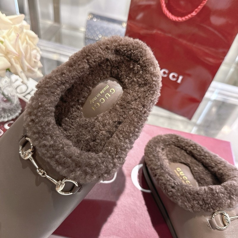 Gucci 2025 SS Autumn Winter New Suede Leather Horsebit Detail Women's Wool Loafers - LY00260