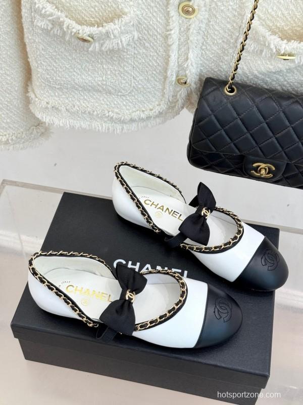 Chanel 2025 SS Hollow Chain Bow Mary Jane Shoes - KFY00290/KFY00300
