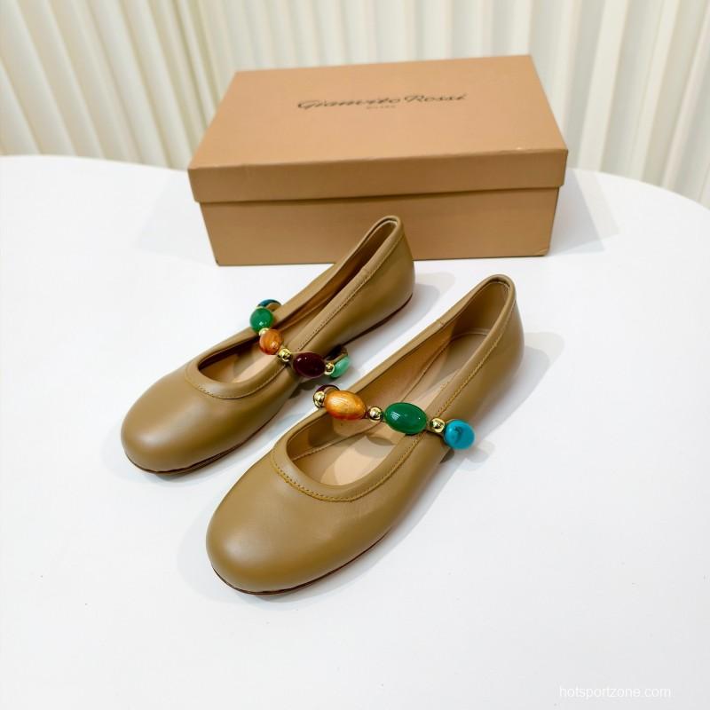 Gianvito Rossi Bohemian Style Turquoise Flat Ballet Shoes - LY00320