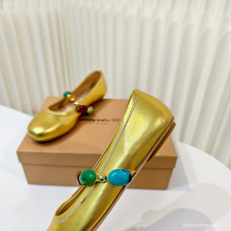 Gianvito Rossi Bohemian Style Turquoise Flat Ballet Shoes - LY00320