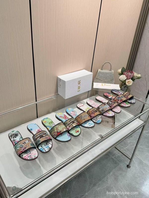 Dior 2025 SS Embroidered Monogram Slippers for Women with Lambskin Lining - L Y00200/L Y00240