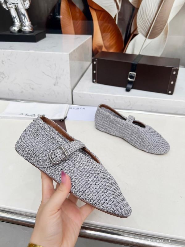 Alaia 2025/SS Knit Ballet Dance Shoes with Inner Cushioning and 0.8CM Height Increase - LY00310