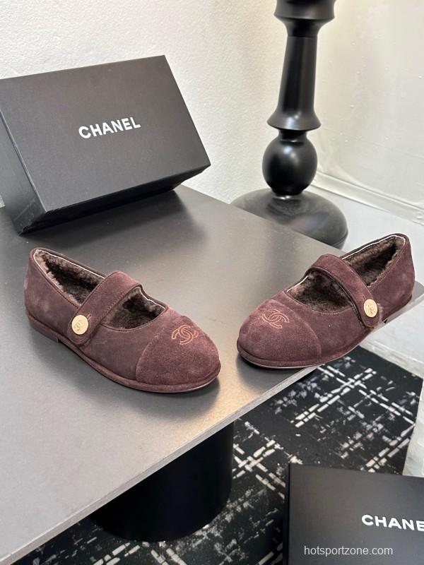 Chanel 2025 SS New French Mary Jane Flat Shoes with Fur - KFY00300