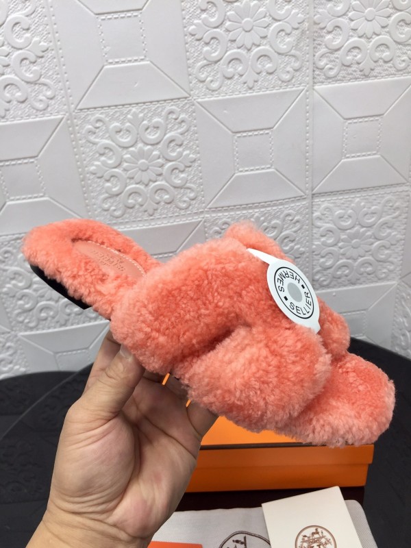 H Teddy Wool H Slippers Flat Sole Winter Home Shoes - LY00240