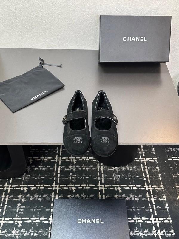Chanel 2025 SS New French Mary Jane Flat Shoes with Fur - KFY00300