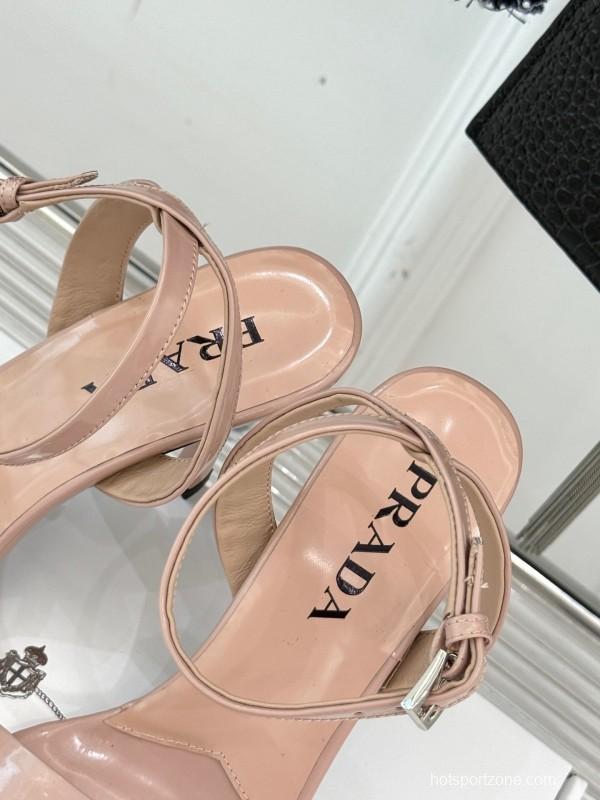 Prada 2025 SS Pointed Toe High Heel Sandals with Triangle Buckle - KFY00280