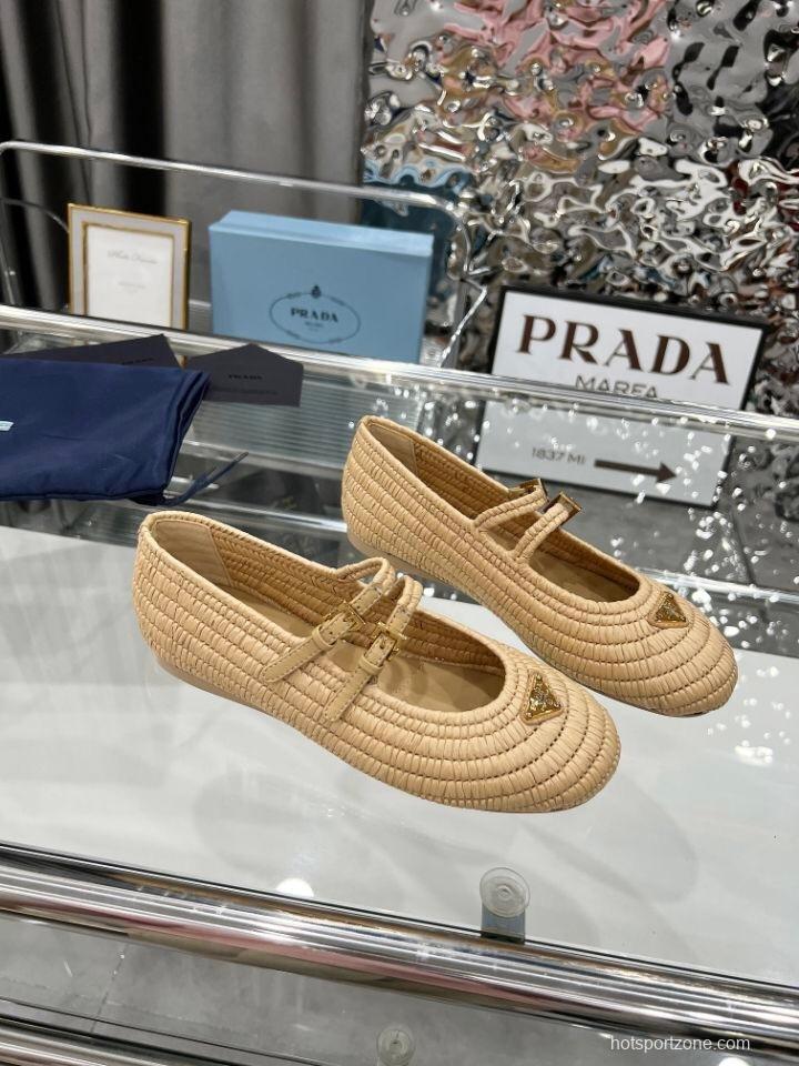 Prada Summer New Raffia Ballet Flats - KFY00340
