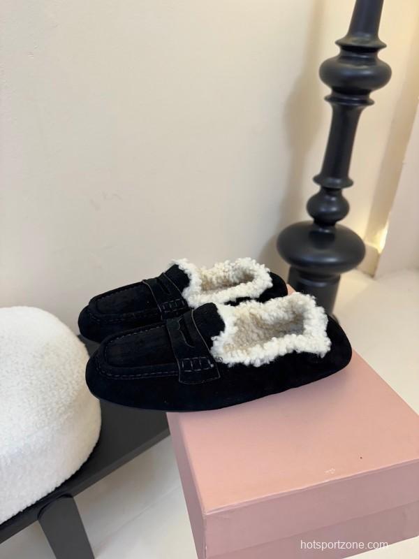 MIUMIU Thick Sole New British Style Wool Loafer Cotton Shoes - KFY00320