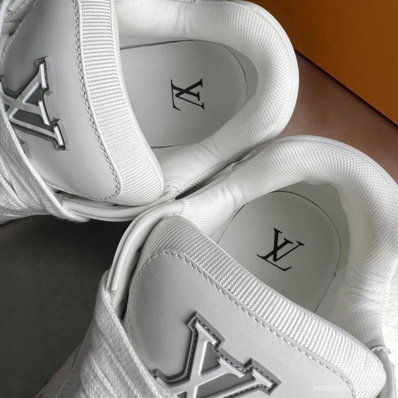 Lv Leather Round Toe Lace-Up Flat Low Top Casual Lifestyle Shoes - YC