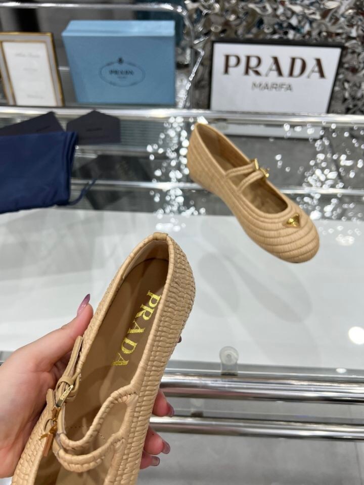 Prada Summer New Raffia Ballet Flats - KFY00340