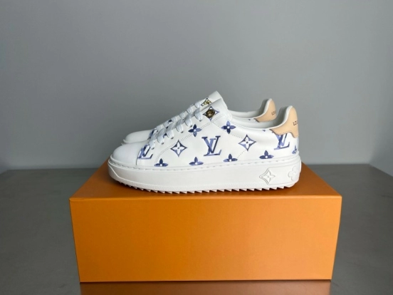 Louis Vuitton Time Out Cherry Blossom Collection Leather Round Toe Flat Low Top Sneakers Women's - YC