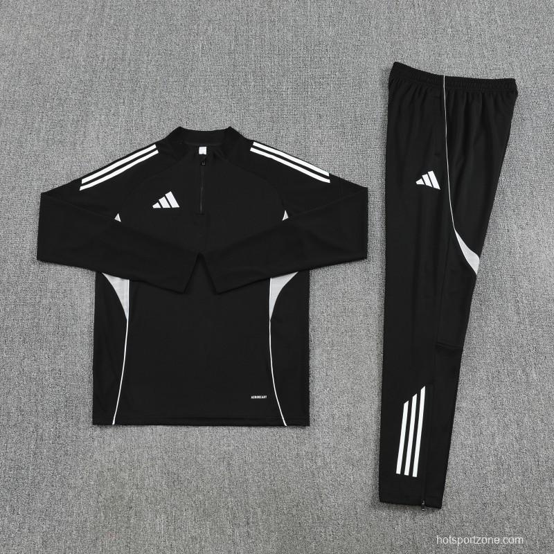 25/26  Adidas Black Full zipper Jacket Tracksuit+ long pants