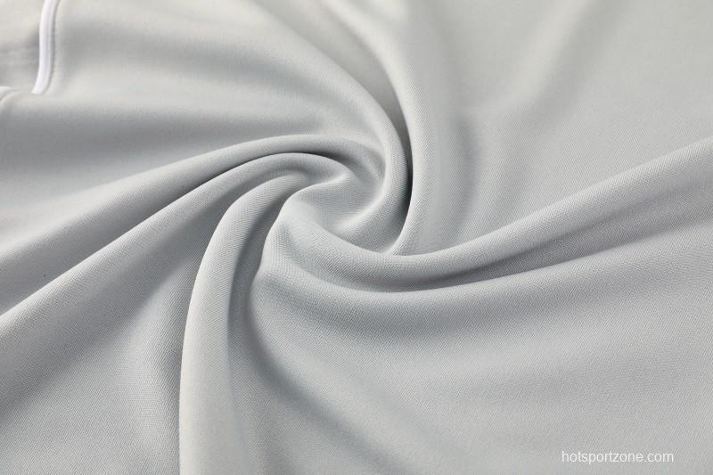 25/26  Adidas Light Grey Full zipper Jacket Tracksuit+ long pants