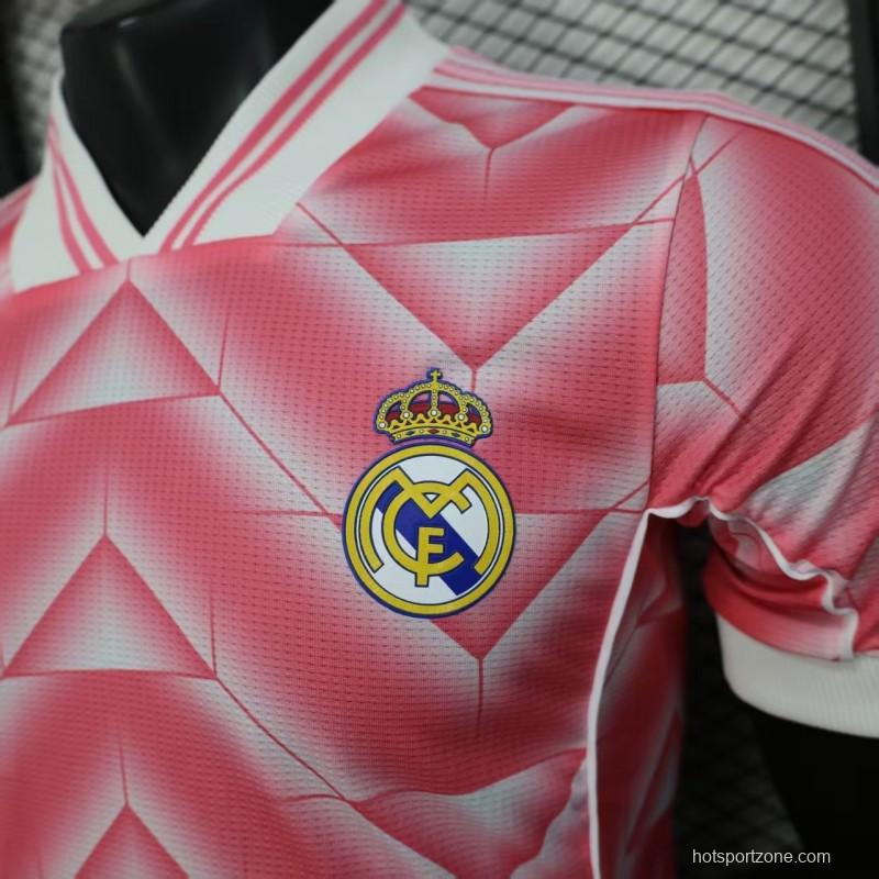 Player Version 1988/89 Real Madrid Third Pink with Geometric Chevron Pattern Jersey