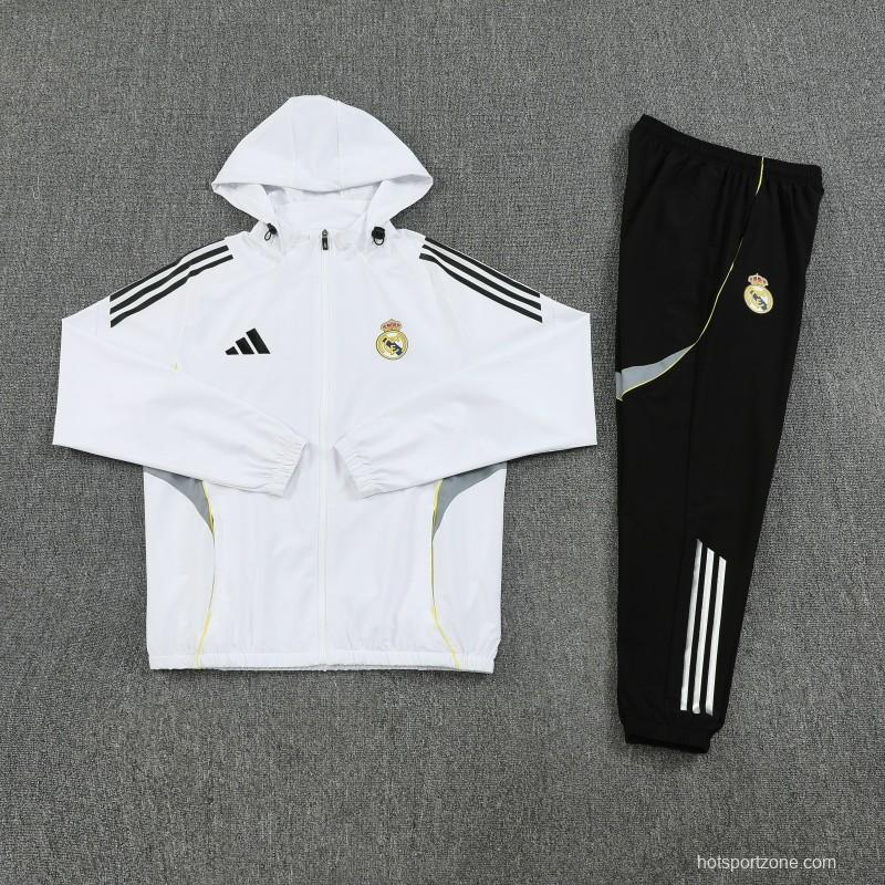 25/26 Real Madrid White Full zipper Jacket Tracksuit+ long pants