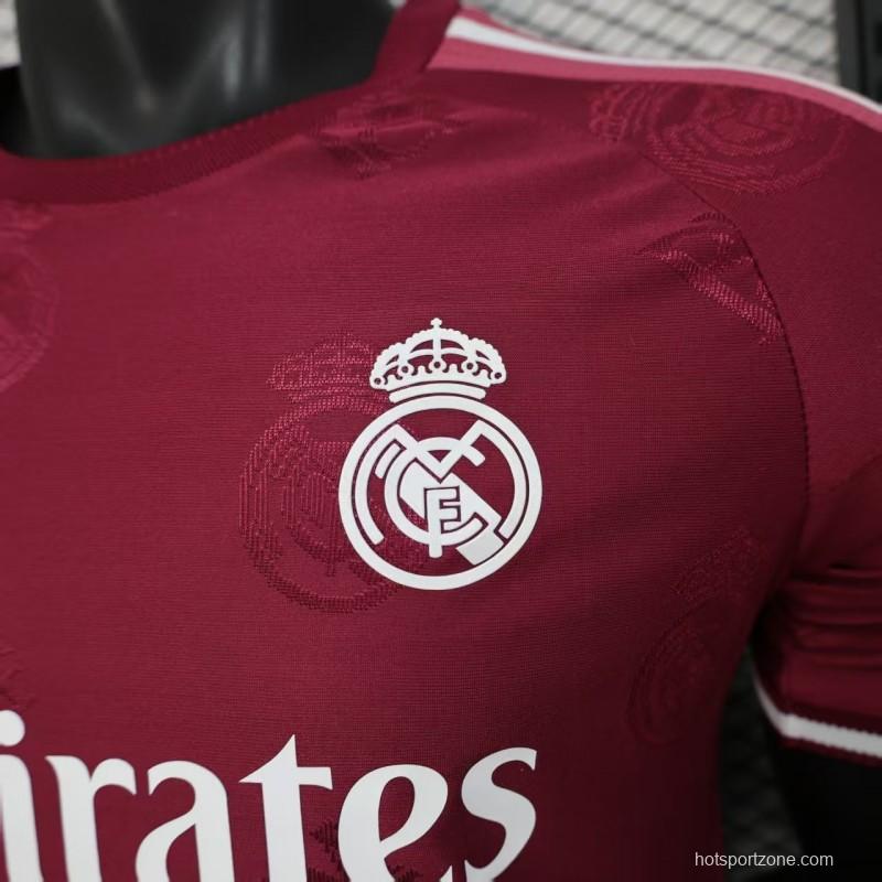 Player Version 25/26 Real Madrid Burgundy with All-Over Crest Pattern Jersey