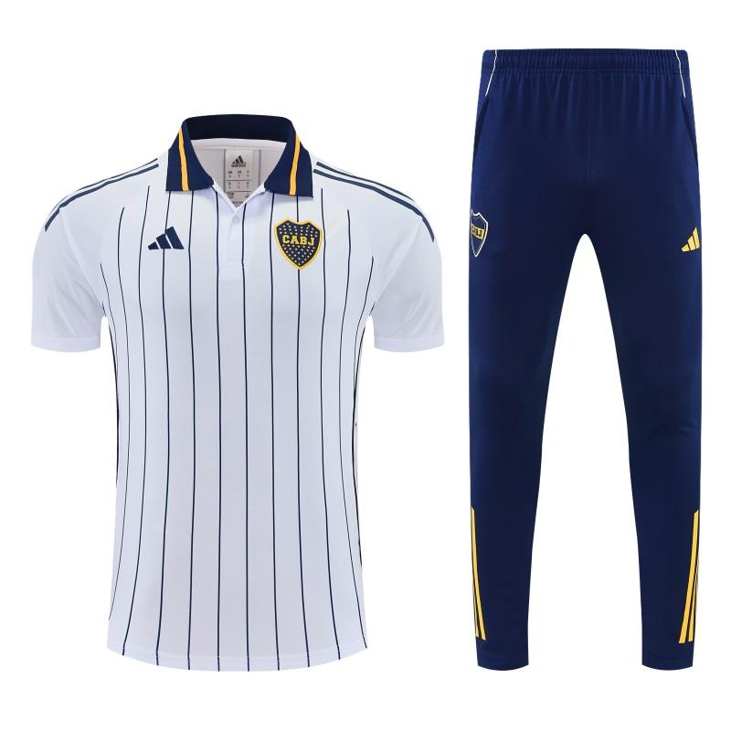 26/27 Boca White Stripes Polo Training Shirt + Long Pants Tracksuit