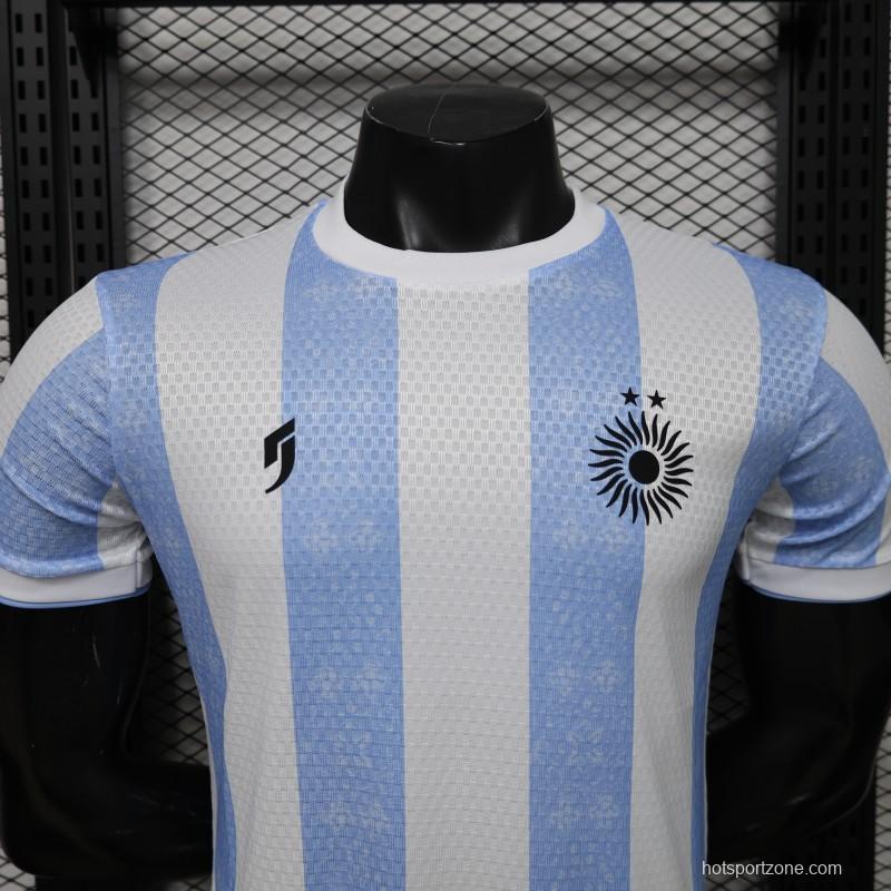 Player Version 2027 Argentina Home White & Light Blue Stripe Maradona Tribute Jersey