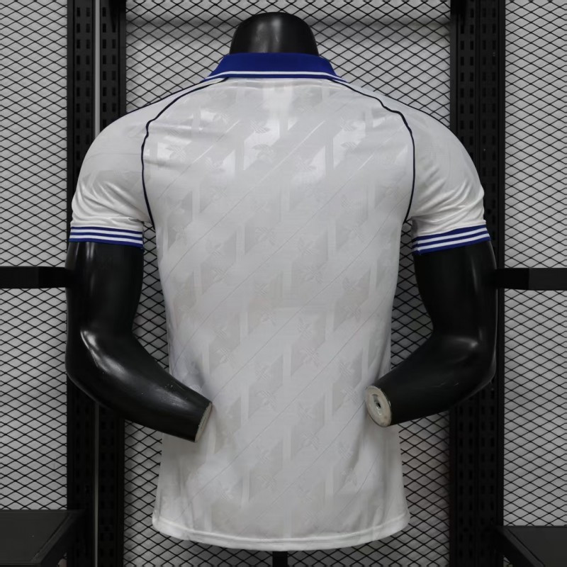 Player Version 26/27 Real Madrid Home White with Blue Collar & Jacquard Pattern Jersey