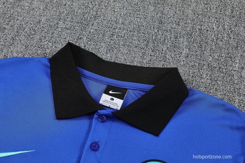 26/27  Inter Milan Blue Polo Training Shirt + Black Long Pants Tracksuit