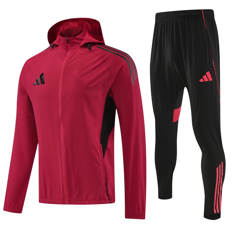 26/27 Adidas Red Full Zipper Hooded Jacket Tracksuit +Black Long Pants