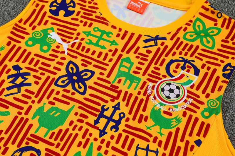 25/26 Ghana Yellow Adinkra Symbol Print Sleeveless Training Suit + Shorts