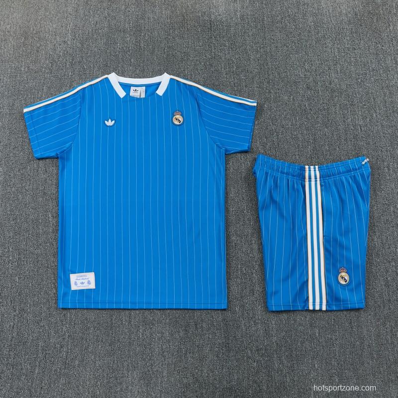 26/27 Real Madrid  Blue Pinstripe  Short Sleeve+Soccer Shorts