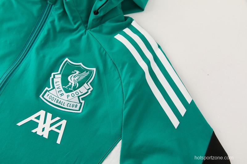 26/27 Liverpool Green Full Zipper Hooded Jacket Tracksuit + Black Long Pants