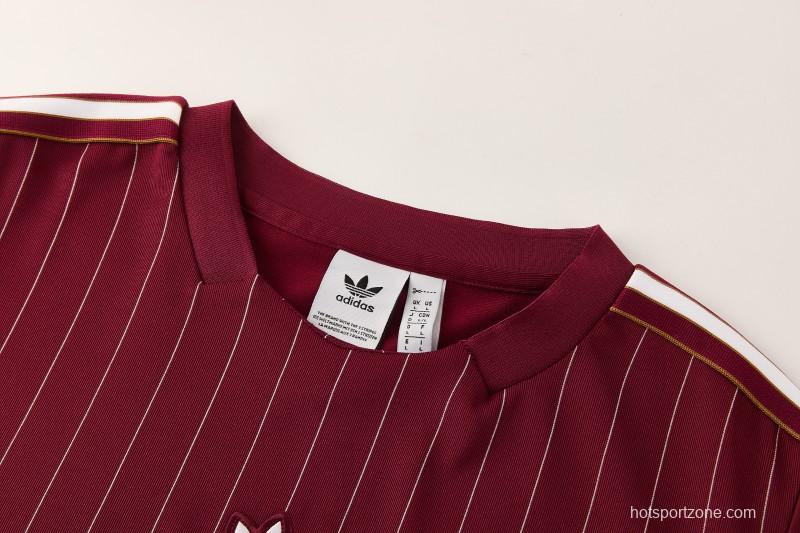 26/27  Arsenal  Maroon Pinstripe Short Sleeve+Soccer Shorts