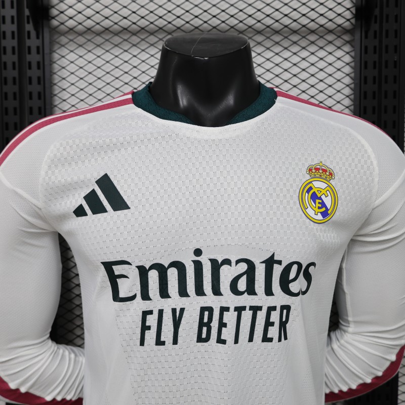 Player Version 26/27 Real Madrid White with Burgundy Stripe Long Sleeve Home Jersey