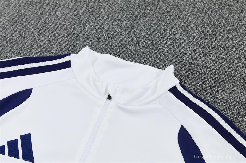 26/27 Kids Real Madrid Home White Half Zipper Jacket Tracksuit + Long Pants